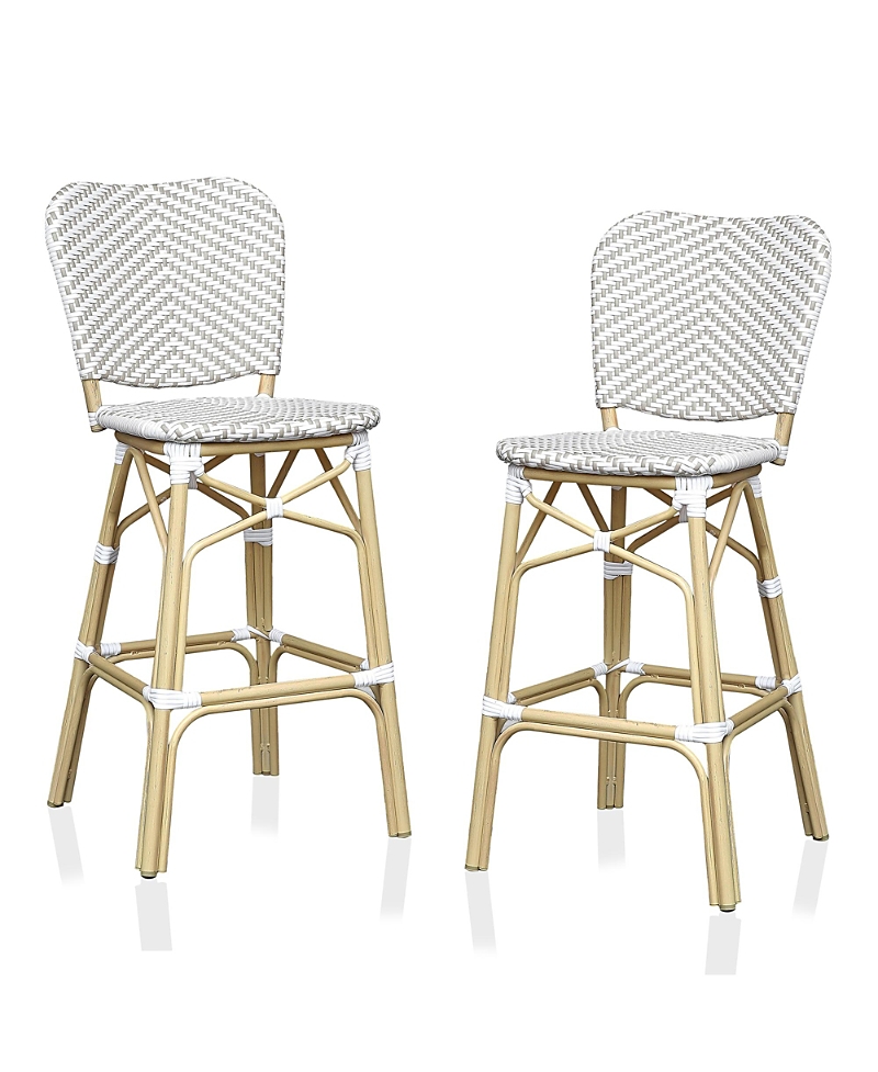 Furniture Of America Colfer Aluminum And Pe Wicker Patio Bar Chairs, Set Of 2 In Gray