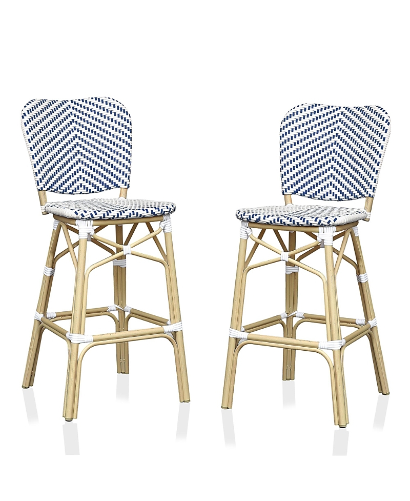 Furniture Of America Colfer Aluminum And Pe Wicker Patio Bar Chairs, Set Of 2 In Blue