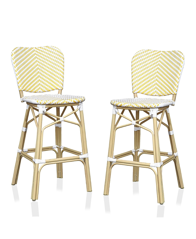 Furniture Of America Colfer Aluminum And Pe Wicker Patio Bar Chairs, Set Of 2 In Yellow