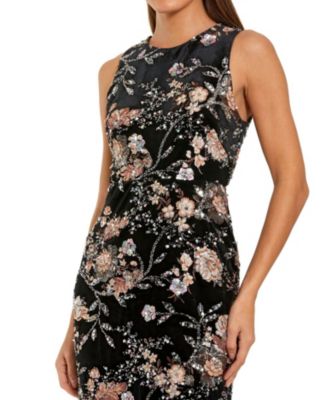  Embroidered Velvet High Neck Sleeveless Midi Dress