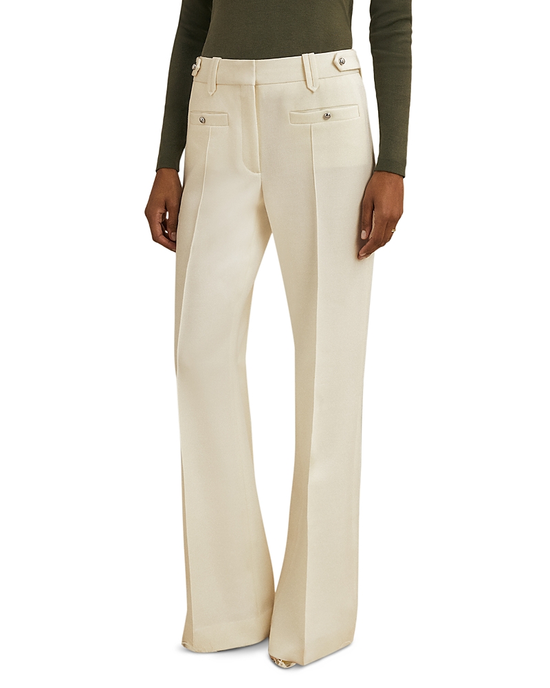 Reiss Athena Wool Stud Trim Flare Leg Pants In White