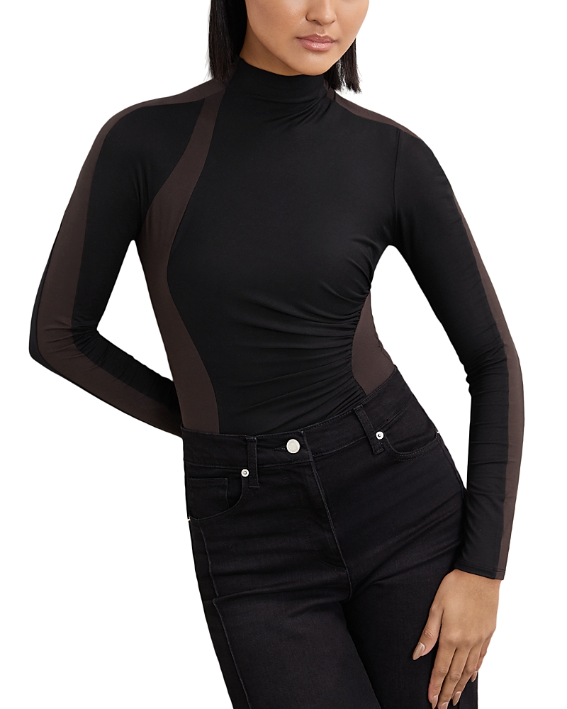 Reiss Jessie Patterned Ruched Bodysuit In Brown