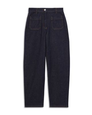 Petites Marcie Straight Patch Pocket Jeans in Dark Blue