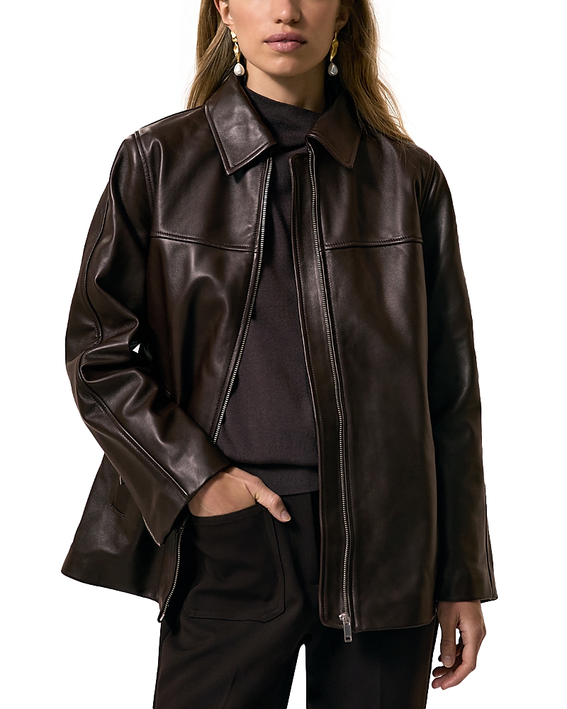 Reiss Layla Leather Long Line Jacket