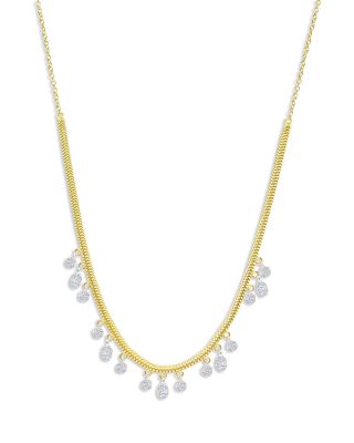 Meira T Diamond Dangle Snake Chain Collar Necklace in 14K White & Yellow Gold, 16"-18"