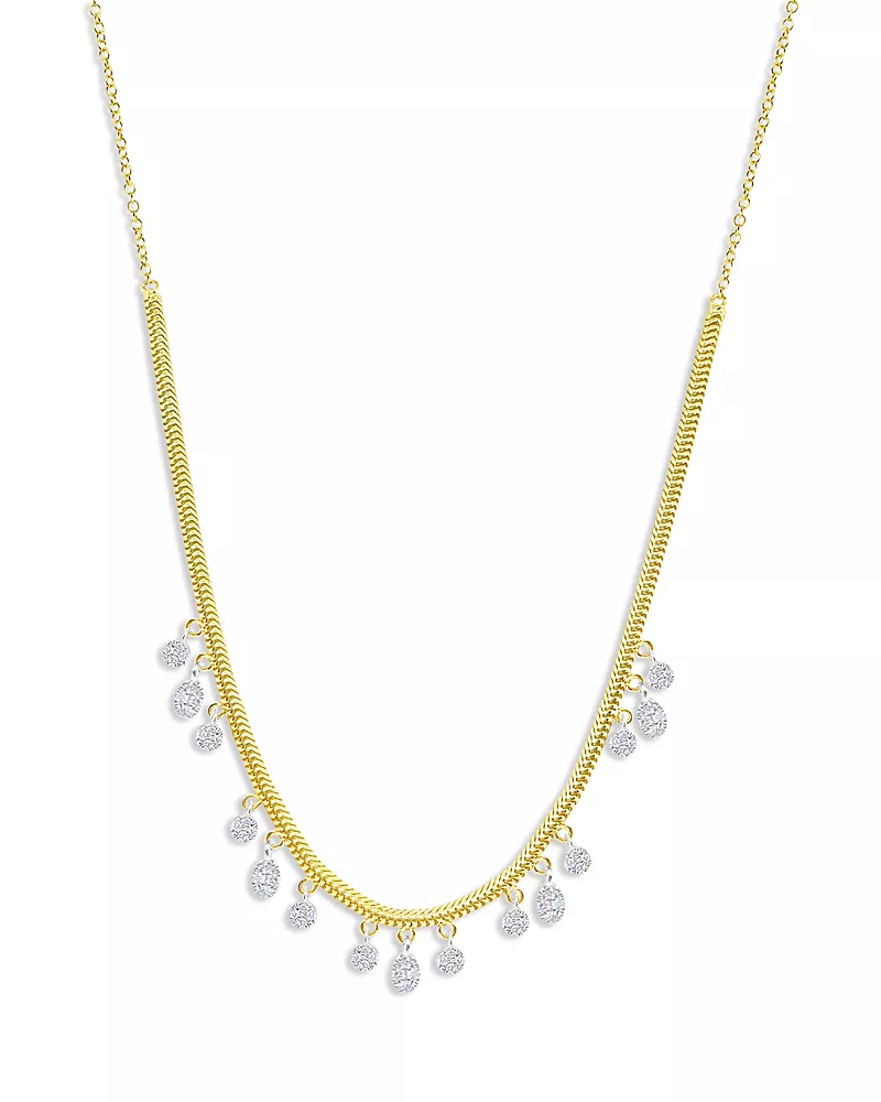 Meira T Diamond Dangle Snake Chain Collar Necklace in 14K White & Yellow Gold, 16