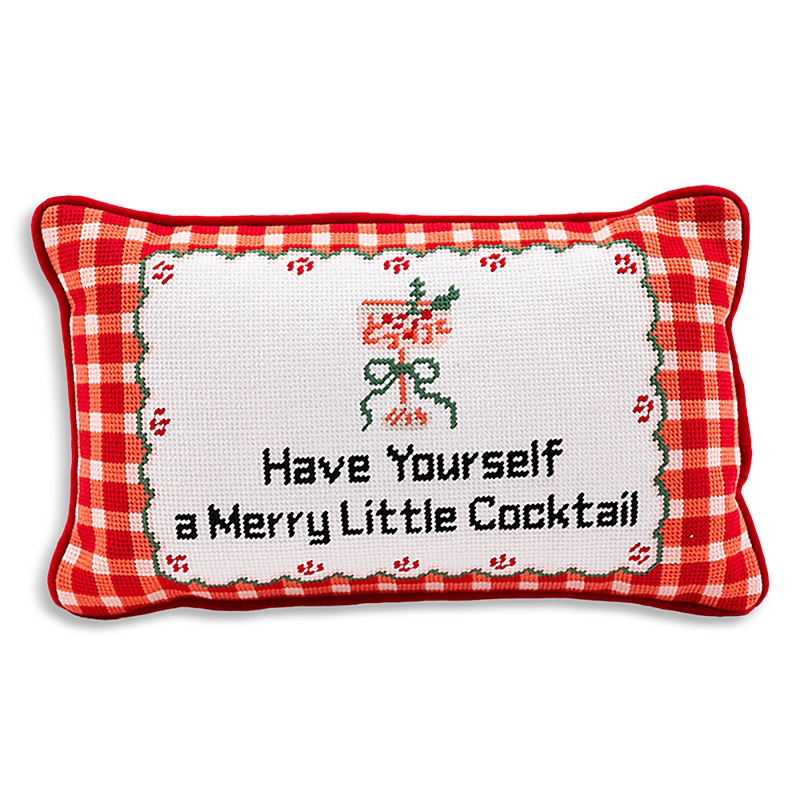 Furbish Studio Merry Little Cocktail Needlepoint Pillow In Red