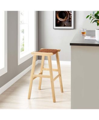 Saoirse Leather Wood Bar Stool, Set of 2