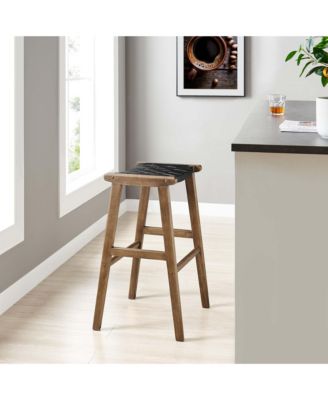 Saoirse Leather Wood Bar Stool, Set of 2