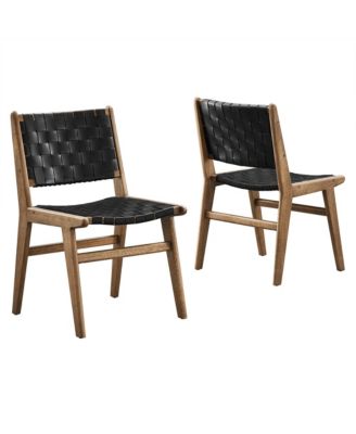 Saoirse Leather Wood Dining Side Chair, Set of 2