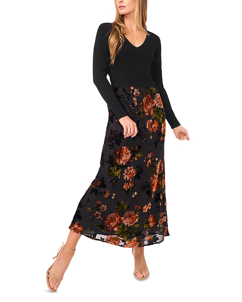 Ted Baker Mixed Media Long Sleeve Midi Dress In Multi