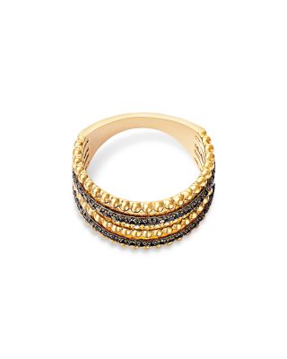 Black Diamond and 14K Yellow Gold Beaded Multi Row Ring, 0.33 tcw
