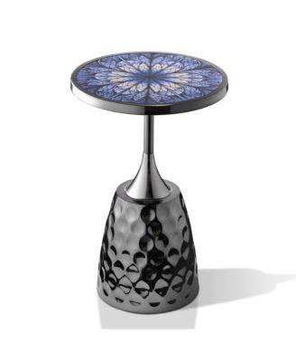 Knoll 16" Iron Round End Table with Geometric Pattern Top and Hammered Base