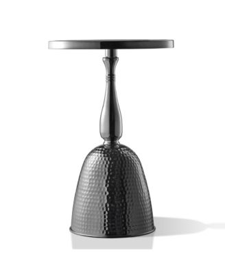 Knoll 16" Iron Round End Table with Marble-Pattern Top and Hammered Base