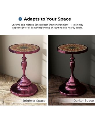 Knoll 16" Iron Round End Table with Geometric Pattern Top and Trumpet Base