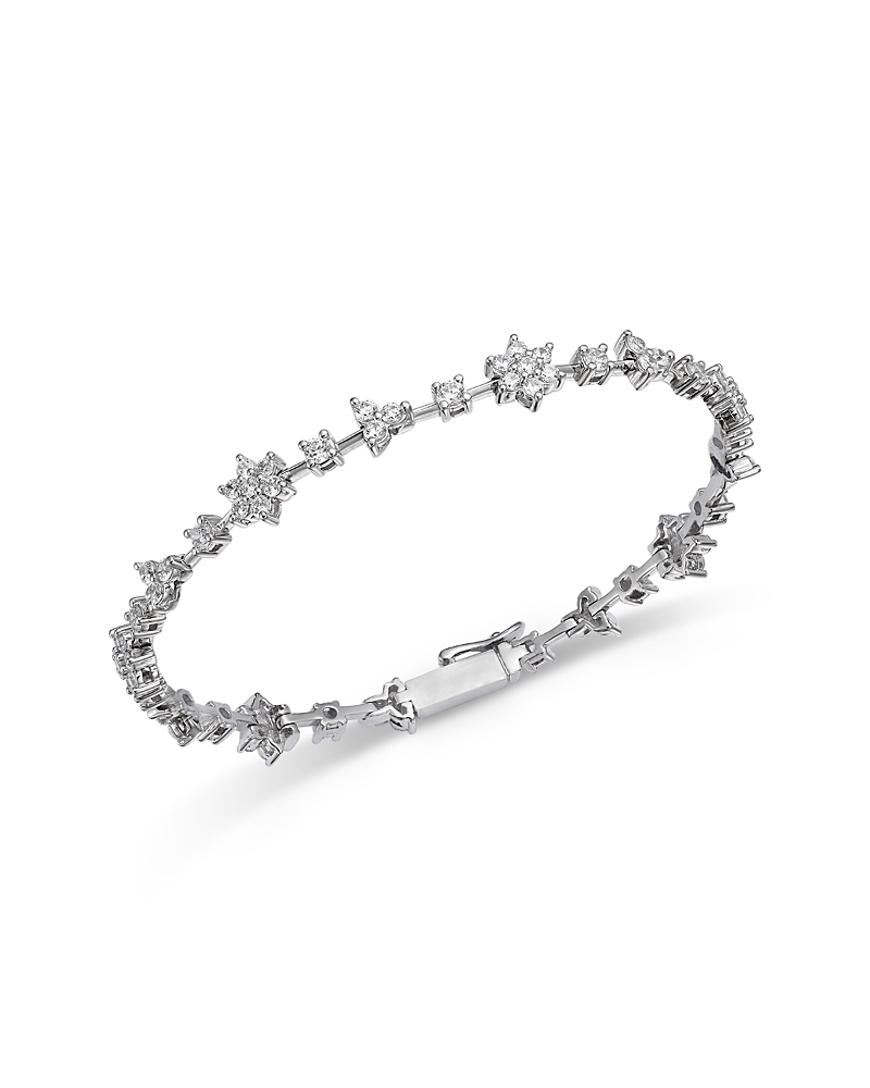 Bloomingdale's Fine Collection Diamond Flower Bracelet In 14k White Gold, 3.0 Tcw In Gold