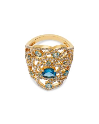 London Blue Topaz, Blue Topaz & Diamond Flower Statement Ring in 14K Yellow Gold