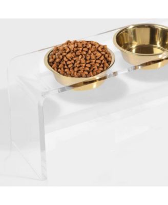 Tall Double Bowl Pet Feeder with Metal Bowls