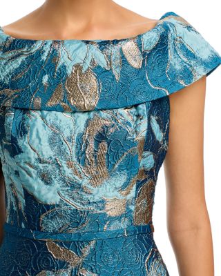 Off-the-Shoulder Metallic Floral Jacquard Gown