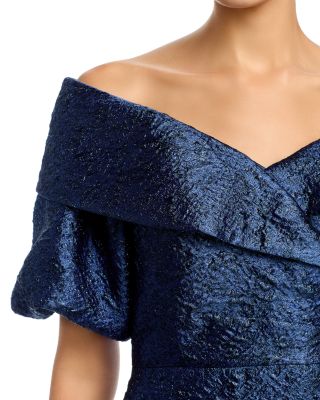 Metallic Jacquard Puff Sleeve Gown