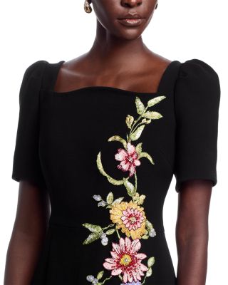 Floral Appliqu&eacute; Crepe Gown