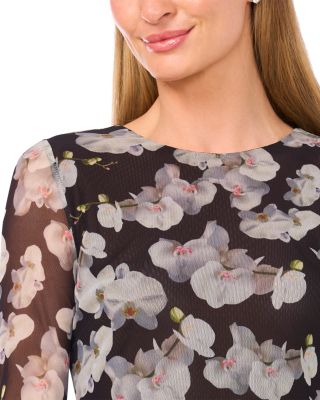 Printed Mesh Crewneck Top