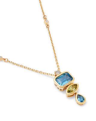 Swiss Blue Topaz, Peridot & Diamond Pendant Necklace in 14K Yellow Gold, 18"