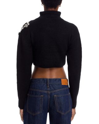 Crystal Turtleneck Cluster Flower Cropped Sweater