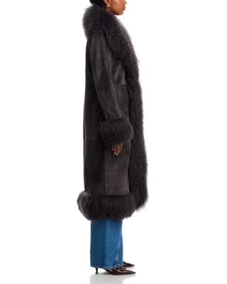 Dorothy Leather & Shearling Trim Midi Coat