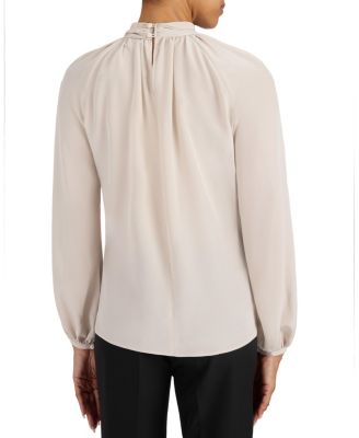 Dakota Silk Mock Neck Blouse with Long Lantern Sleeves