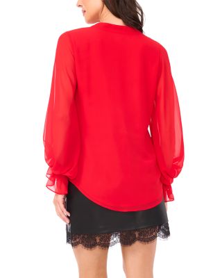 V Neck Sheer Sleeve Top