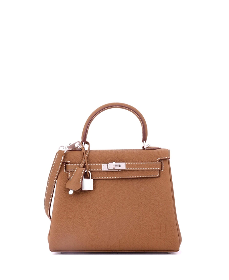 Pre-owned Pre-owned Hermes  Hermes Kelly 25 Handbag Brown Togo With Brushed Palladium Hardware In Gold
