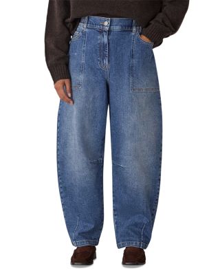 Petite Elasticated Waist Barrel Jeans in Denim