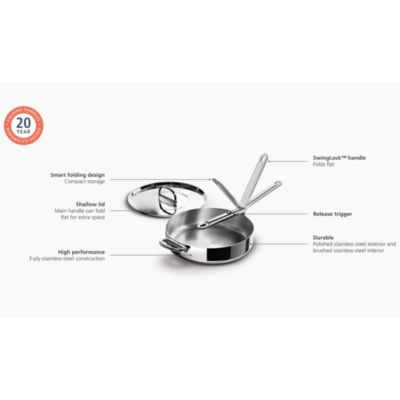 Space Steel 3.8-Quart Stainless Steel Saut&eacute; Pan with Folding Handle