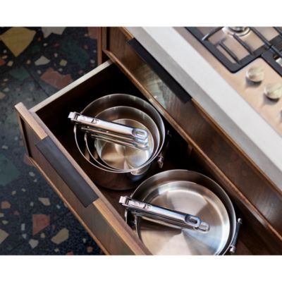 Space Steel Eight Piece Stainless Steel Cookware Set with Folding Handles