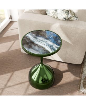 Knoll 16-inch Iron Round End Table with Galaxy Top and Dome Base