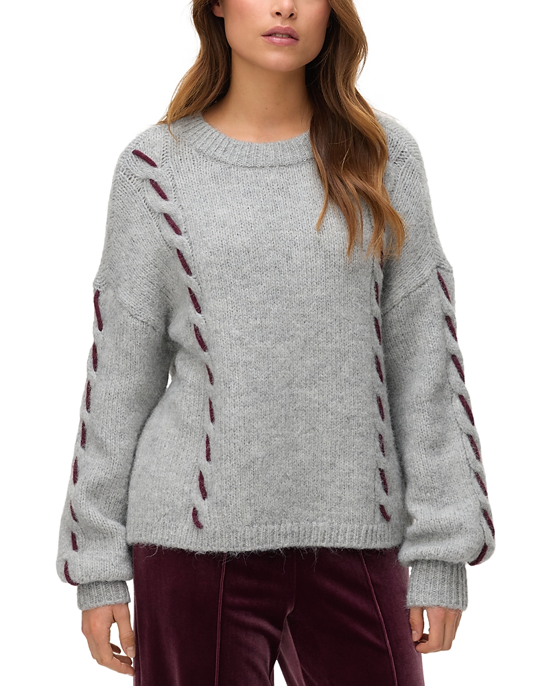 Vero Moda Vmilina Long Sleeve Handstitch Pullover Sweater In Gray