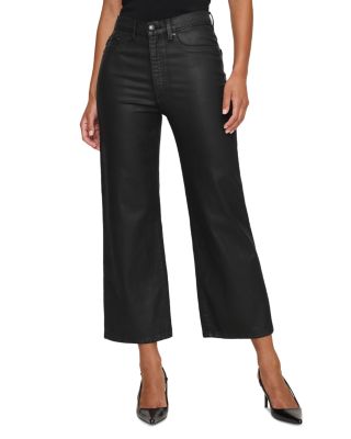 Petites Karmine Refined Wide Leg Jeans in Black Coated