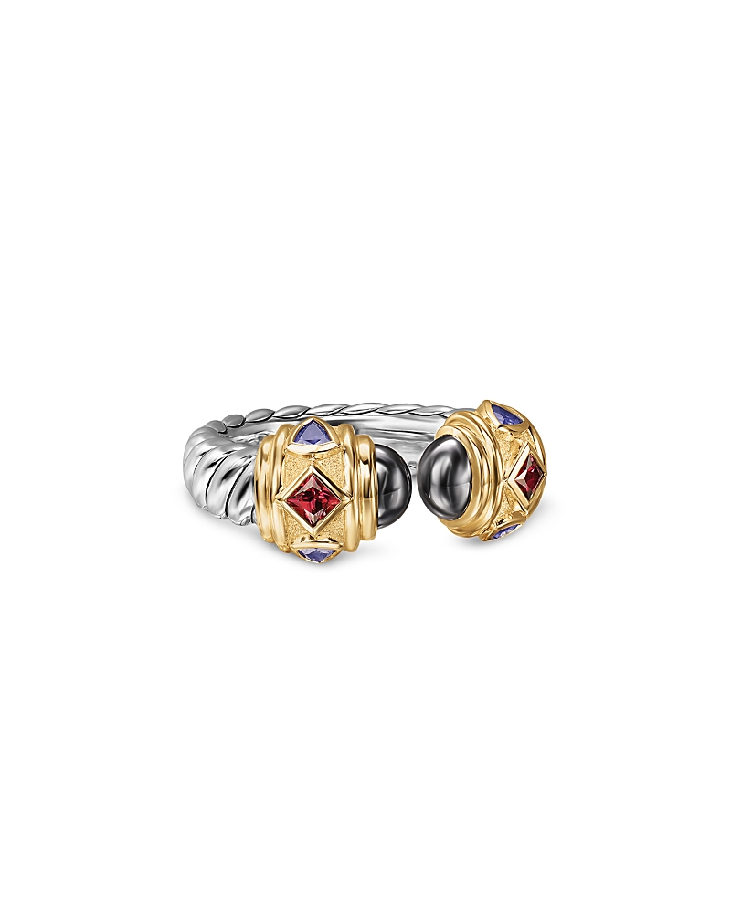 Renaissance Color Ring in Sterling Silver with 14K Yellow Gold, Hematine, Rhodolite Garnet and Iolite, 9.9mm