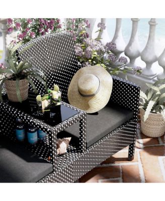 Outdoor PE Wicker Patio Conversation Loveseat with Built-in Glass End Table