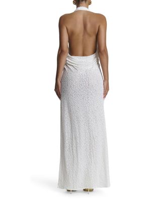 Burnout Plunge Halter Maxi Dress