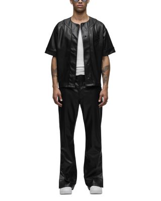 Faux Leather Baseball Jersey
