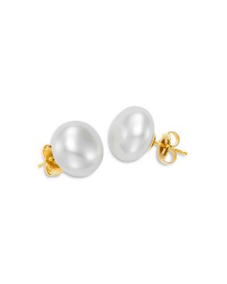 Freshwater Pearl Button Stud Earrings in 14K Yellow Gold
