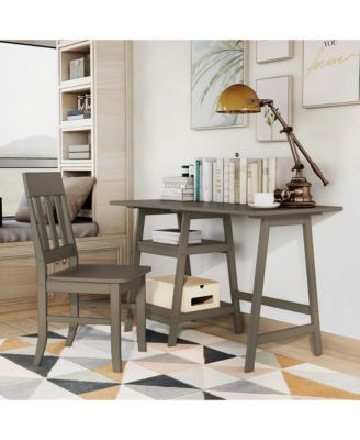 Salina Solid Wood 2-Shelf Writing Desk with Chair