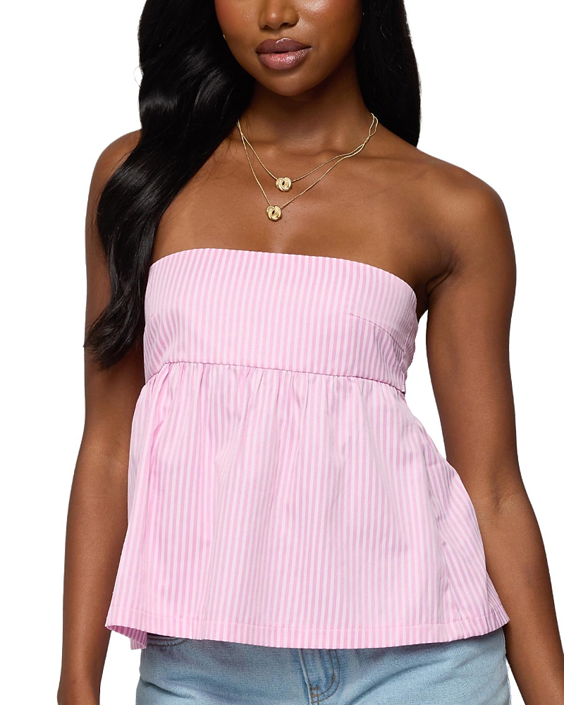Edikted Maddie Strapless Striped Babydoll Top In Pink