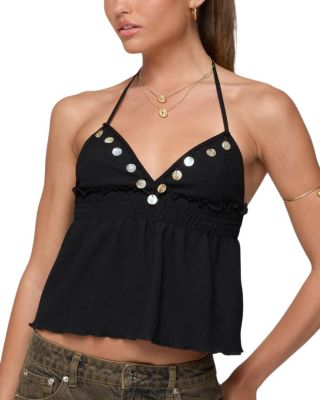 Textured Iridescent Babydoll Halter Top
