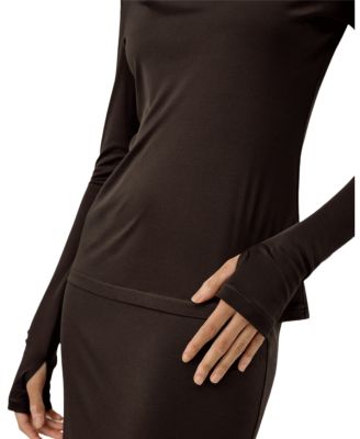  Slim Fitted Silk Jersey Long Sleeve Top