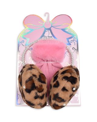 Girls' Leopard Print Faux Fur Earmuff & Gloves Set 