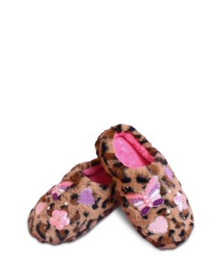 Girls' Butterfly Appliqu&eacute; Leopard Slippers