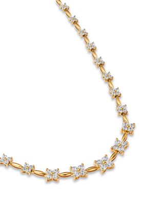 Diamond Flower Quad Cluster Graduated Collar Necklace in 14K Yellow Gold, 3.0 tcw